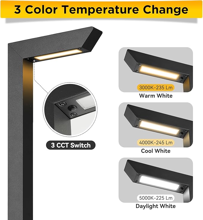 Gardencoin 3CCT LED Low Voltage Landscape Pathway Light, 12V Premium 3000K/4000K/5000K Selectable Path Lights Wired, Modern Walkway Lights Outdoor, Higher Housing with Larger Stake (19.71IN, 4pack)