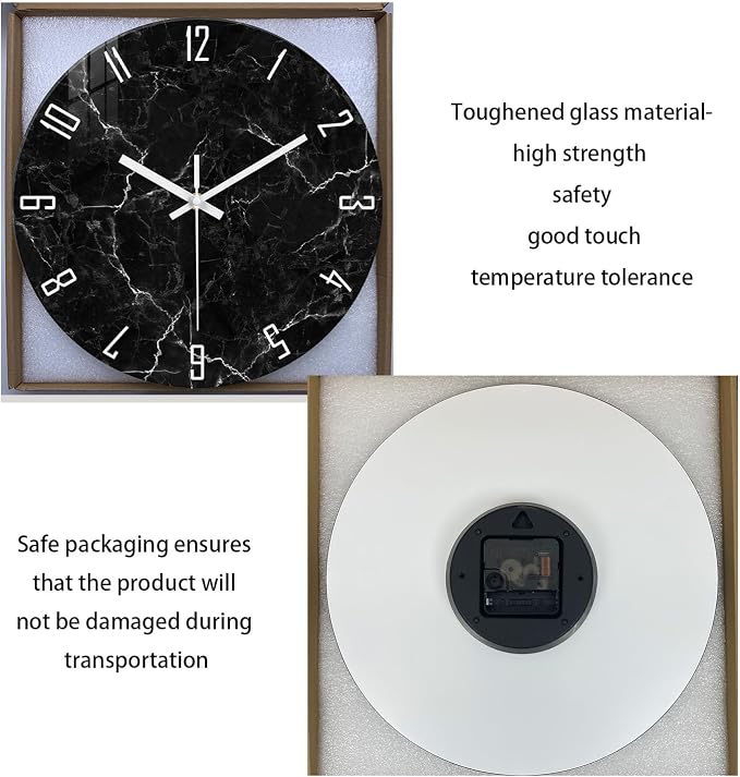 Marble Minimalist Wall Clock for Living Room Black Wall Clocks Battery Operated - Image 8