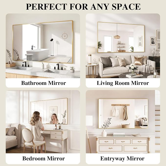 Koonmi Gold Mirrors for Wall, 30x48 Inch Bathroom Mirror, Rectangular Wall - Image 7