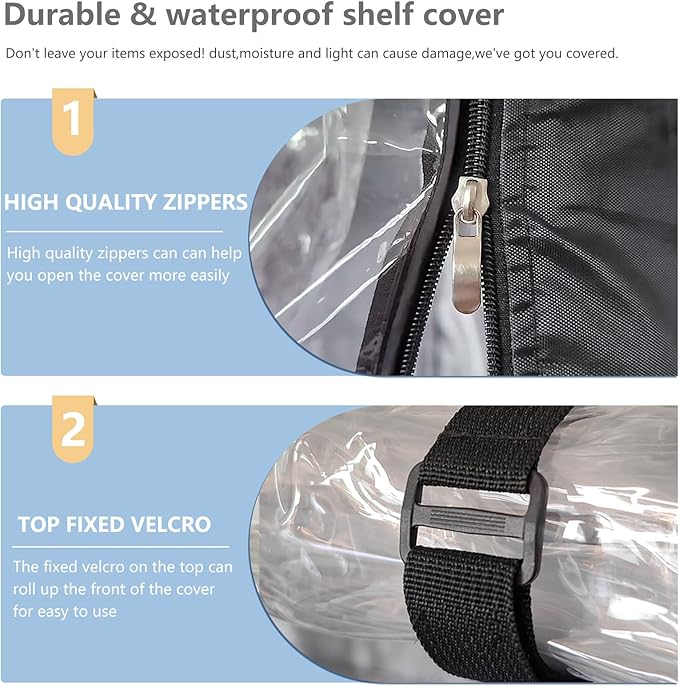 Waterproof Shelf Cover,Outdoor 600D Heavy Duty Dustproof Storage Shelves Cover,48''x20''x72'' Shelf Covers for Wire Shelving with Zippers,Storage Rack Covers with Clear Front