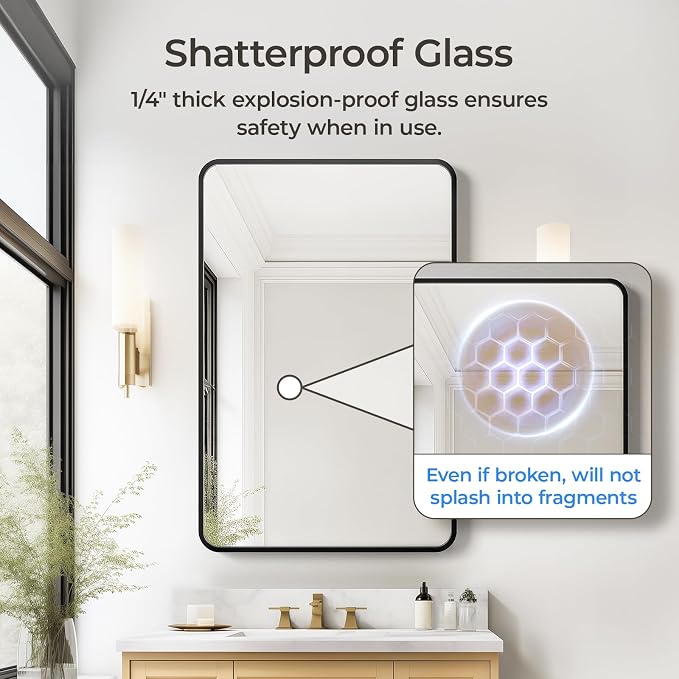 USHOWER Bathroom Mirrors for Over Sink, Metal Frame Rectangle Mirror, Modern - Image 3