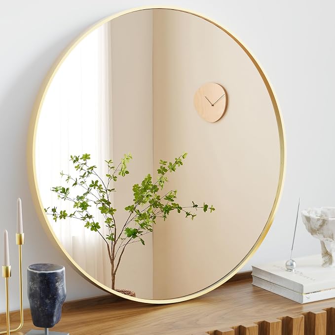 NEWBULIG Round Bathroom Mirror for Over Sink, 28 Inch Wall Mount Vanity Circle by NEWBULIG