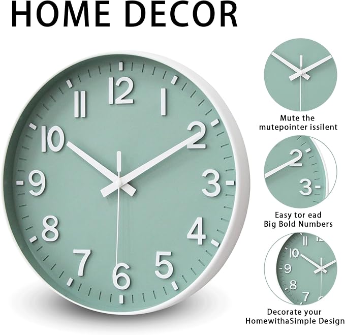 HZDHCLH Wall Clocks Battery Operated, Wall Clock Green, 14 inch Wall Clock - Image 4