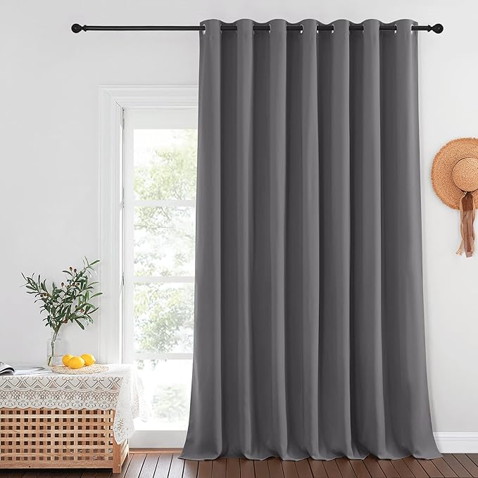 NICETOWN Blackout Sliding Door Curtain, Grommet Top Thermal Insulated Extra Wide and Long Window Treatment for Patio/French Door, W100 x L120, Sold by Individually, Grey