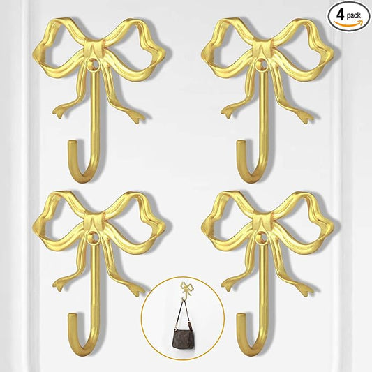 4 PCS Large Size Gold Bow Wall Hook, Metal Hooks, Bow Room Decor Hooks by XHIPY