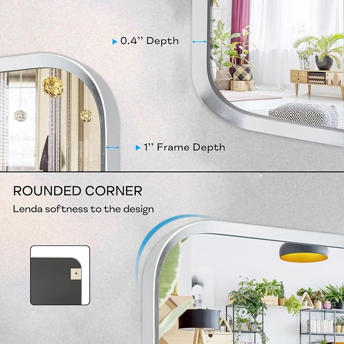 Brushed Nickel Bathroom Wall Mirror, Tempered Glass, Shatter Proof, Hangs - Image 3