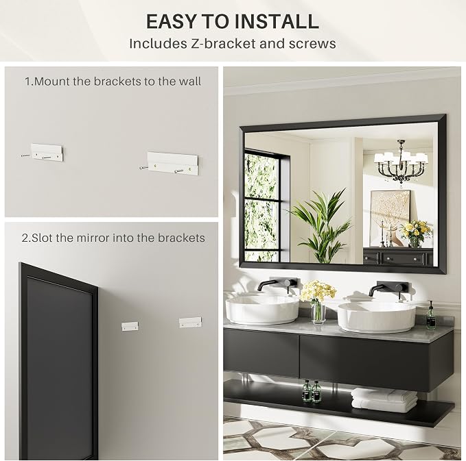 Briivue 60x36 Inch Black Bathroom Mirror - Image 7