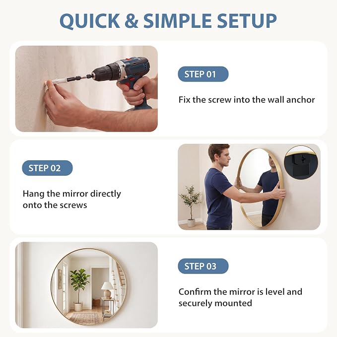 DUMOS 20-Inch Round Wall Mirror, Bathroom Wall Circle Mirror - Image 6