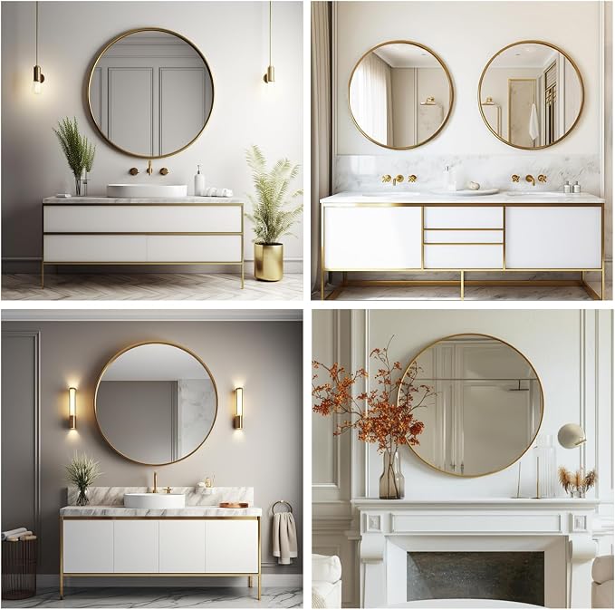 Sunniry Gold Round Mirror, 24 inch Circle Mirror, Round Wall Mounted Mirrors - Image 6
