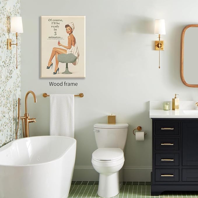 Boho Sage Green Bathroom Poster Vintage 70s Pin Up Girl Wall Art 08x10 inch - Image 3