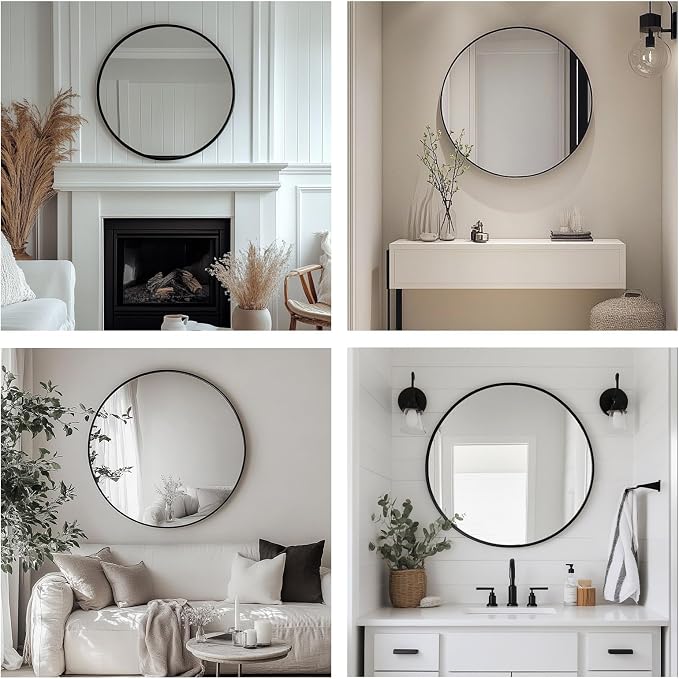 Oruii Round Mirror 30 inch, Large Black Circle Mirror Metal Frame, Large Black - Image 6
