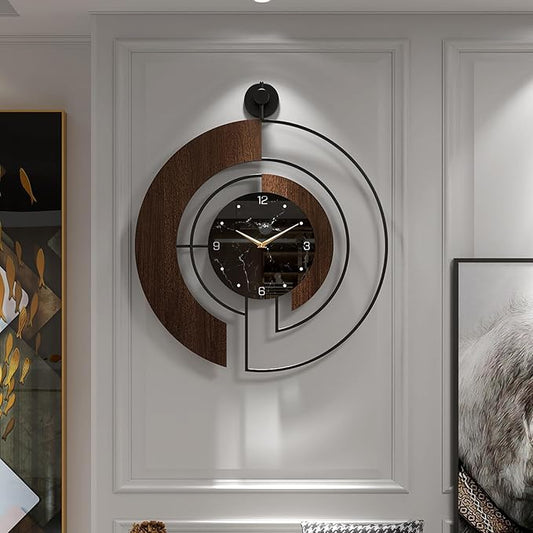 Modern Walnut Marble Dial Wall Clock, Large Wood Metal Frame Silent Non Ticking by VIVIFLYSE