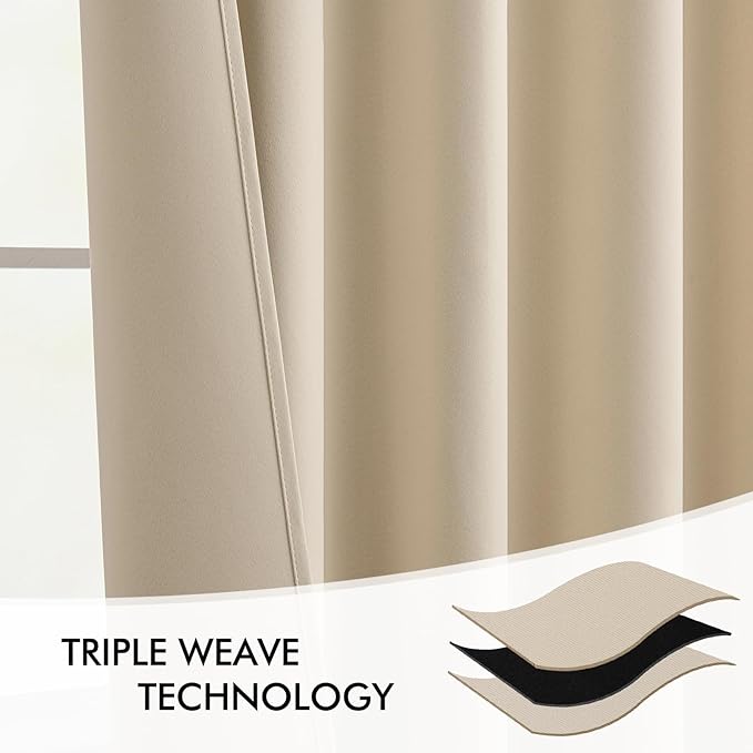 MIULEE Cream Beige Back Tab Light Blocking Curtains 96 Inch Length 2 Panels Set - Image 7