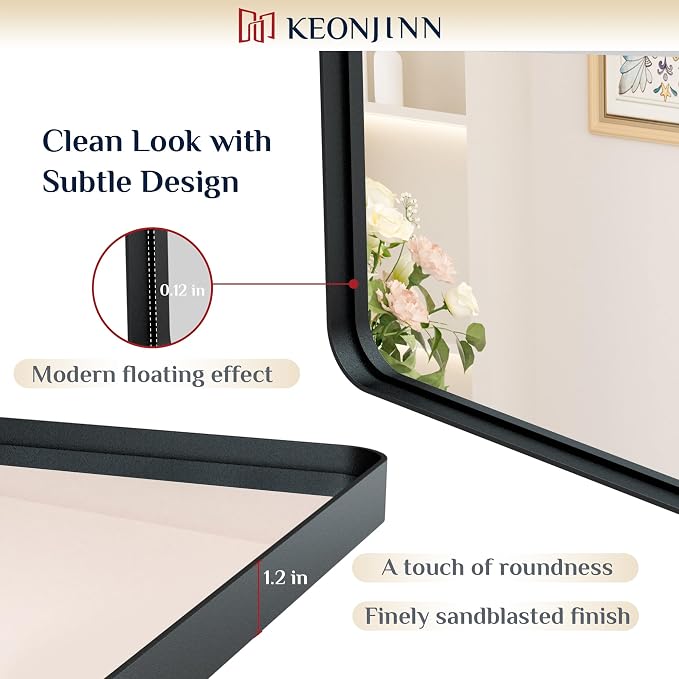 Keonjinn Black Bathroom Mirror for Over Sink, 28 x 36 Inch Rounded Rectangle - Image 3