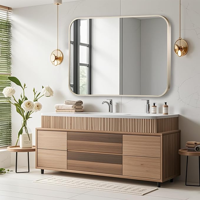 26x38 Inch Brushed Nickel Bathroom Mirror, Framed Rectangle Mirror - Image 6