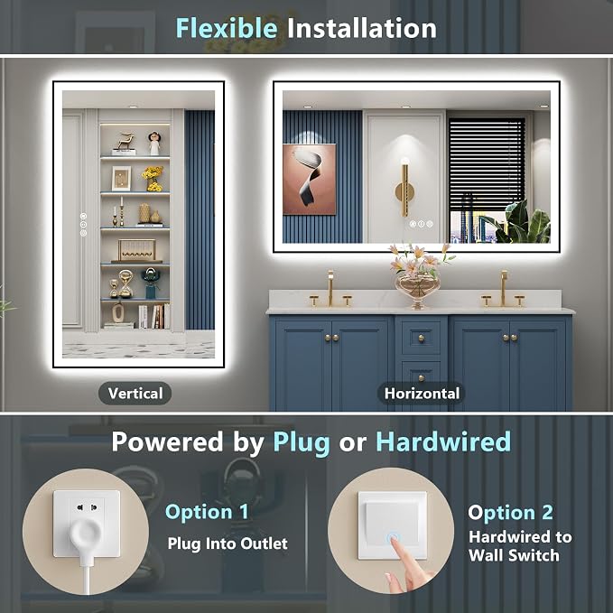 50x30 Black Framed LED Bathroom Mirror - Image 7