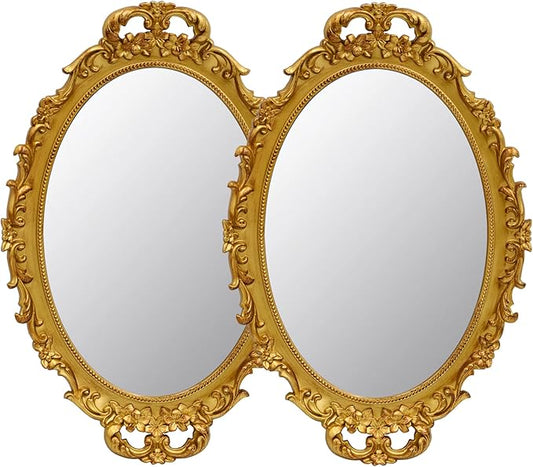 Tstarer 2 Pack - Vintage Decorative Gold Framed Mirror, Wall Hanging Mirrors & by Tstarer