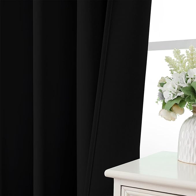 CUCRAF Black Blackout Curtains 108 inch Length 2 Panels Set, Rod Pocket Room - Image 6