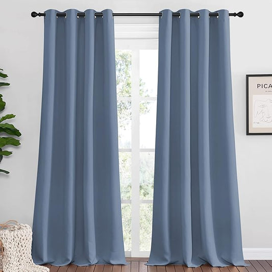 NICETOWN Stone Blue Room Darkening Curtain Panels 108" Length by NICETOWN