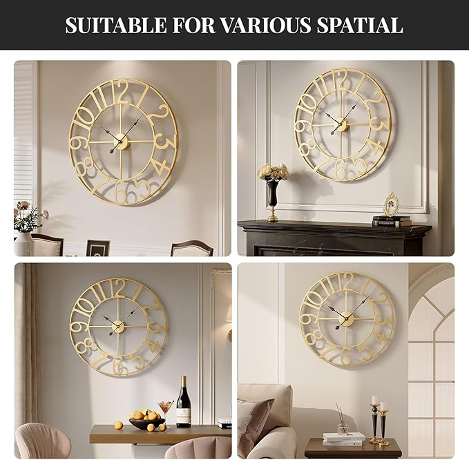 Cuspin Large Wall Clock for Living Room Decor, 30 Inch Gold Wall Clock - Image 6