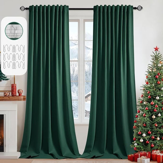 MIULEE Christmas Hunter Green Back Tab Blackout Curtains 108 Inch Long 2 Panels by MIULEE