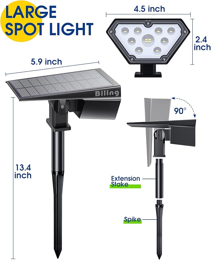 Biling Solar Spot Lights Outdoor, Bright 700 Lumen Solar Outdoor Lights IP67 Waterproof Adjustable Landscape Lights for Patio Pathway Yard Garden Driveway Pool - Warm White(10 Pack)