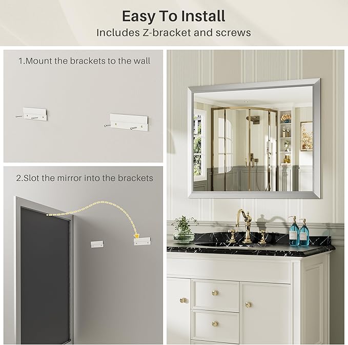 48x36 Inch Brushed Silver Bathroom Mirror - Image 7