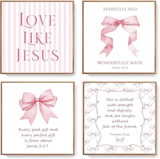 LARTSFRO Coquette Pink Bow Jesus Wall Art Decor Posters, Light Pink Bow by Unknown