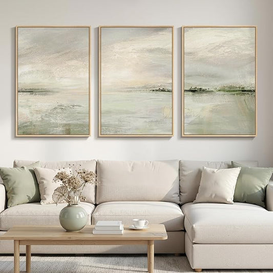 Large Framed Sage Green Abstract Landscape Wall Art by Cuspin