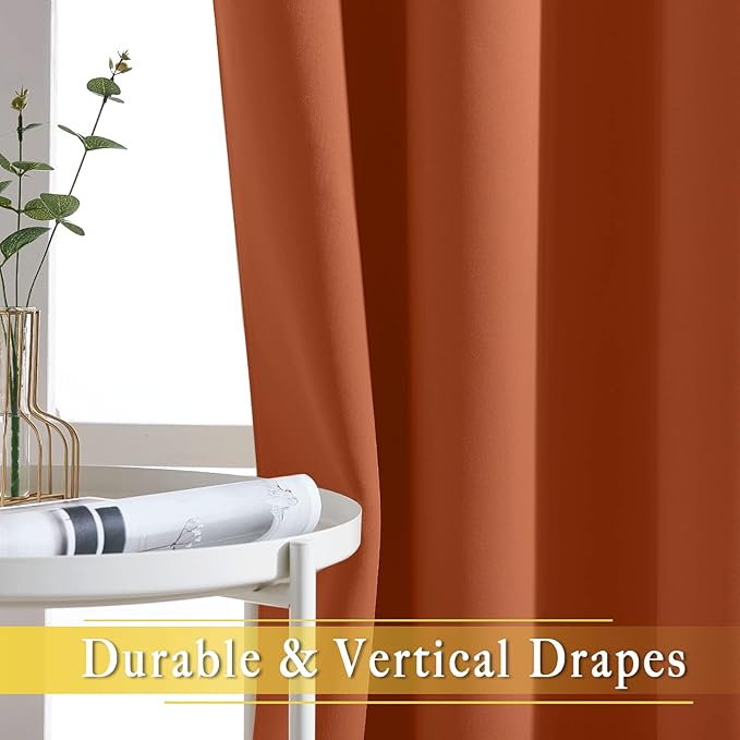 NICETOWN Blackout Curtain Drape for Bedroom - Light Reducing Thermal Insulated Solid Grommet Room Darkening Window Curtain 90 inches Long for Living Room (Burnt Orange, 1 Piece, W66 x L90)