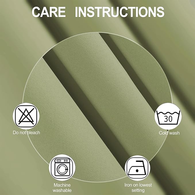 LEMOMO Blackout Curtains 52 x 90 inches Long Sage Green Curtains Set of 2 - Image 4
