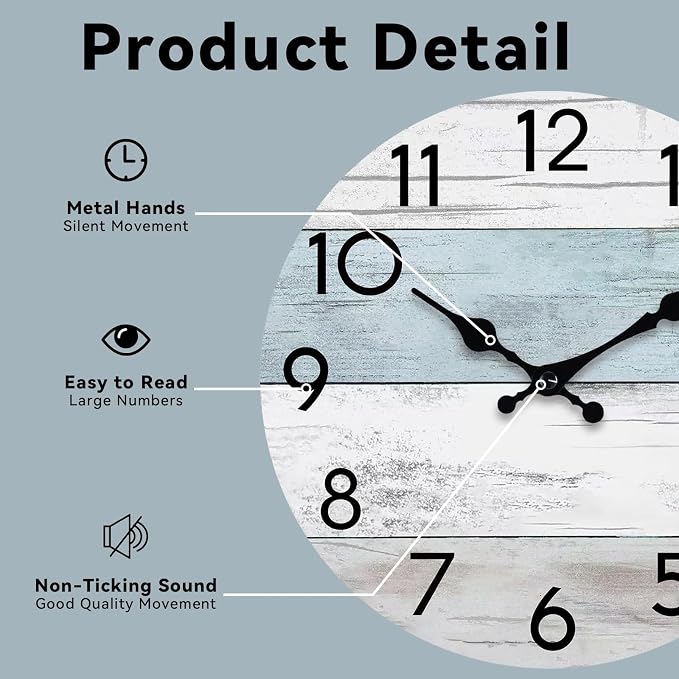 KECYET Wall Clock Silent Non-Ticking Wooden Clocks Battery Operated 8 Inch - Image 3