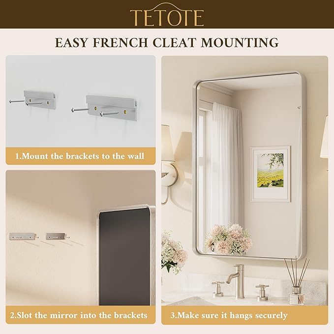TETOTE Brushed Nickel Bathroom Mirror 24 x 36 Inch - Image 7