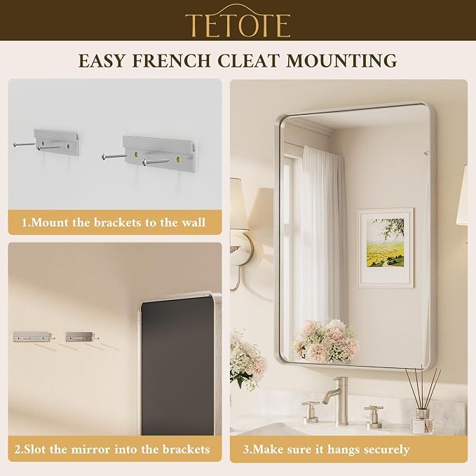 TETOTE Brushed Nickel Bathroom Mirror 40 x 24 Inch - Image 7