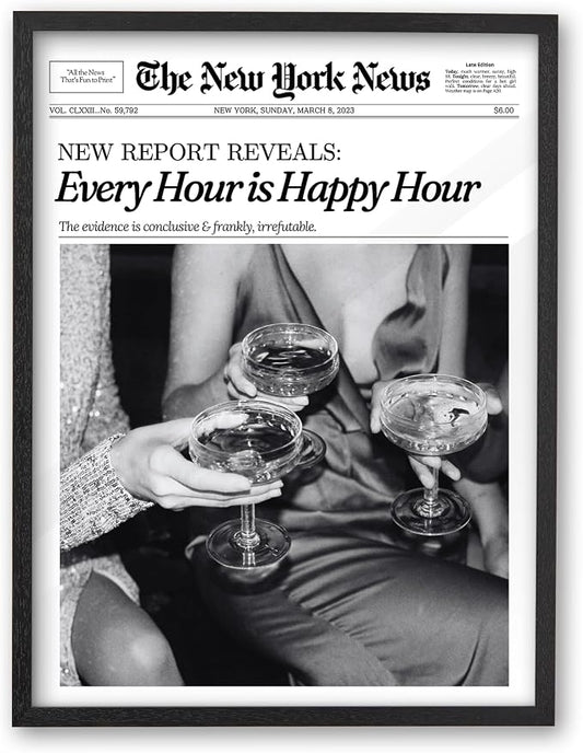 iHery Premium 16x20in Natural Black OAK Wood Trendy Every Hour is Happy Hour by iHery