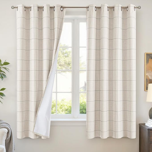 Lajode Grey Plaid Linen Blackout Curtains by Lajode