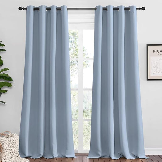 NICETOWN Vintage Blue Blackout Curtains 96 inches Length by NICETOWN