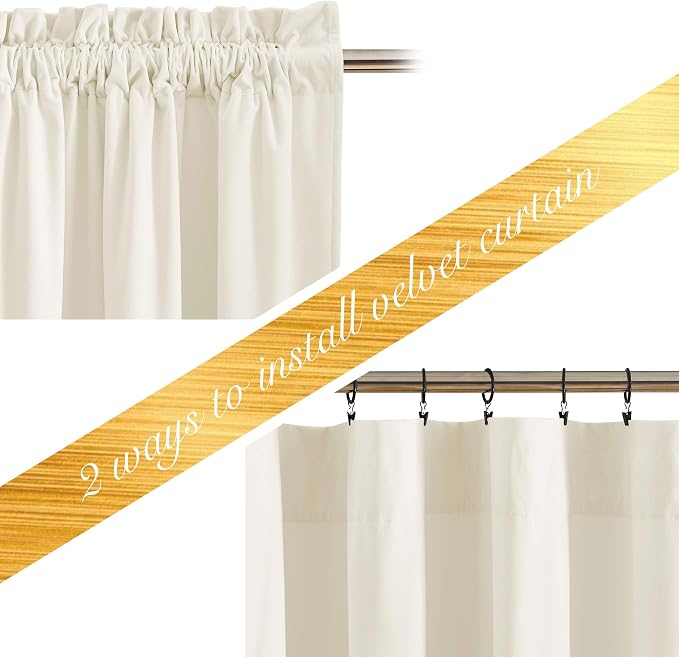 NICETOWN Thermal Insulated Velvet Curtains Ivory 96 Inch Length, Heavy Duty - Image 3