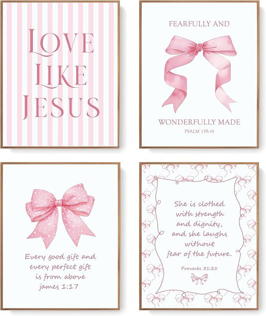 LARTSFRO Coquette Pink Bow Jesus Wall Art Decor Posters, Light Pink Bow by Unknown