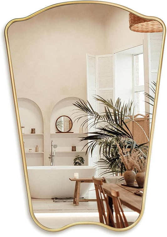 PERFNIQUE Gold Bathroom Mirror Irregular Wall Mirror, Decorative Vintage Mirror by PERFNIQUE