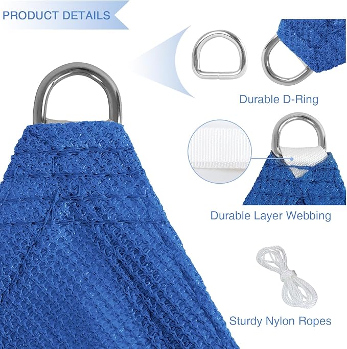 E&K Sunrise 17' x 17' x 17' Sun Shade Sail Triangle Canopy Shade Cover UV Block for Patio Backyard Garden Outdoor (Blue)