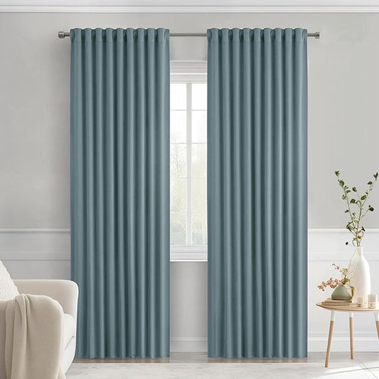 MIULEE Greyish Blue Back Tab Blackout Curtains 90 Inches Long 2 Panels Set by MIULEE