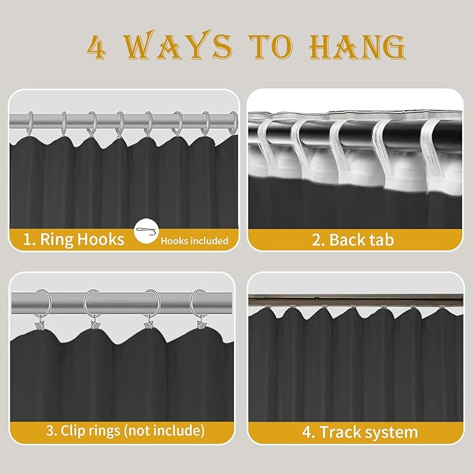 Room Divider Curtains for Ceiling Track Rod, 10 ft Wide x 9 ft Tall, Dark Grey - Image 3