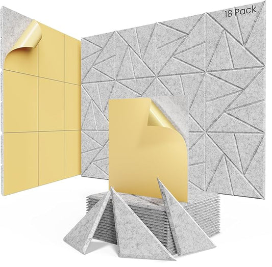 18 Pack Acoustic Panels with Self-Adhesive, Sound Panels High Density, by ROOME