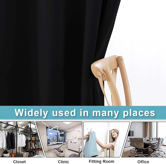 RYB HOME Black Privacy Office Divider Panel Extra Wide Long Curtain, Premium - Image 6