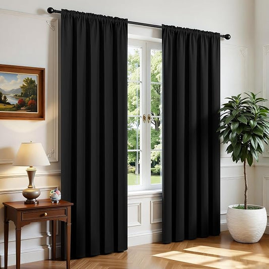 CUCRAF Black Blackout Curtains 108 inch Length 2 Panels Set, Rod Pocket Room by CUCRAF