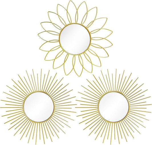 3 Pack Metal Mirrors for Wall Sunburst Wall Mirrors Home Décor Decorative by Uaussi