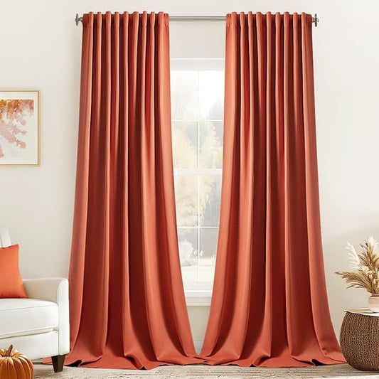 MIULEE Back Tab Burnt Orange Blackout Curtains 102 Inch Long 2 Panels Set by MIULEE