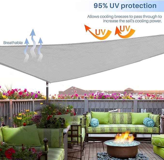 E&K Sunrise 7' x 7' x 7' Sun Shade Sail Triangle Canopy Shade Cover UV Block for Patio Backyard Garden Outdoor (Light Gray)