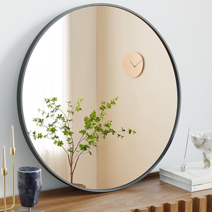 Sweetcrispy 20-inch Black Round Wall Mirror, Circle Bathroom Mirrors - Image 2